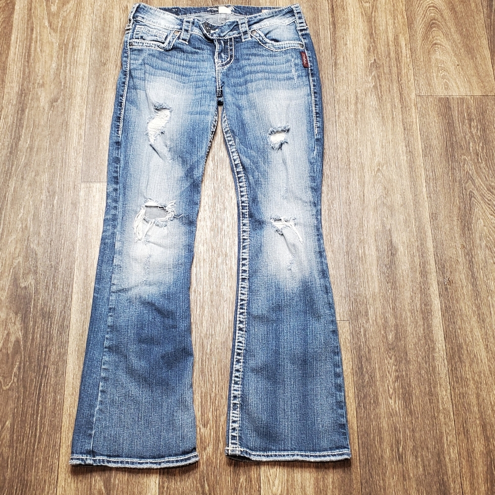 Silver Jeans Tuesday Bootcut Distressed Cut Jeans